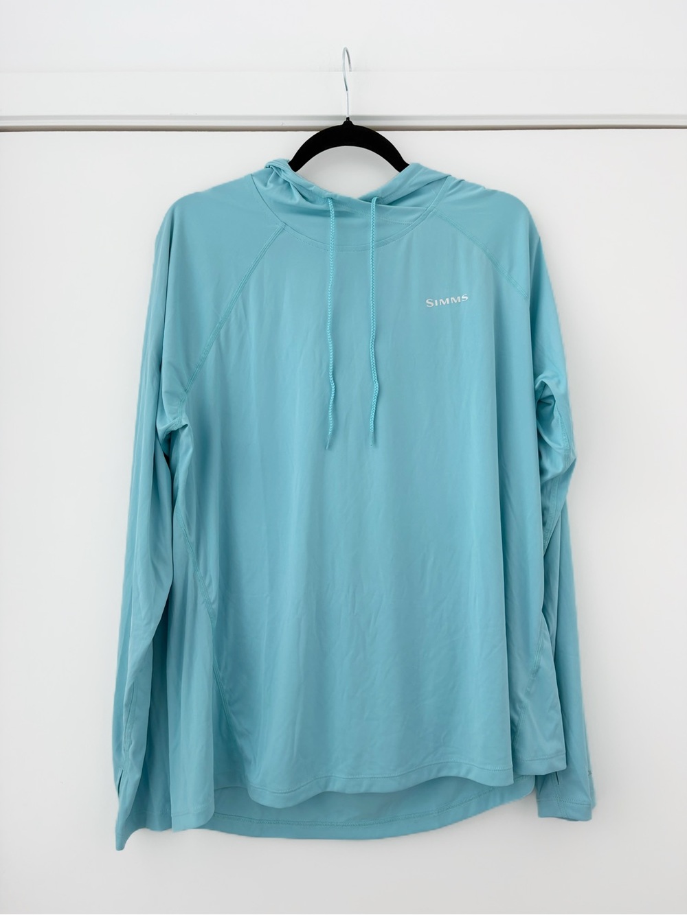 NWOT Simms Aqua Blue Men's Solarflex Hooded Long-Sleeve Shirt XL